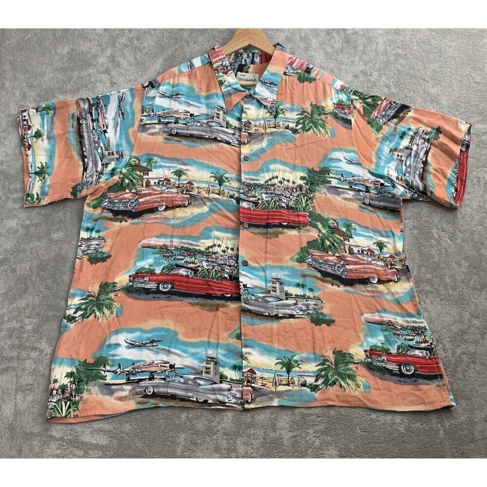Vintage Reyn Spooner Shirt Mens XXL American Classics Hawaiian Beach Cars Plane